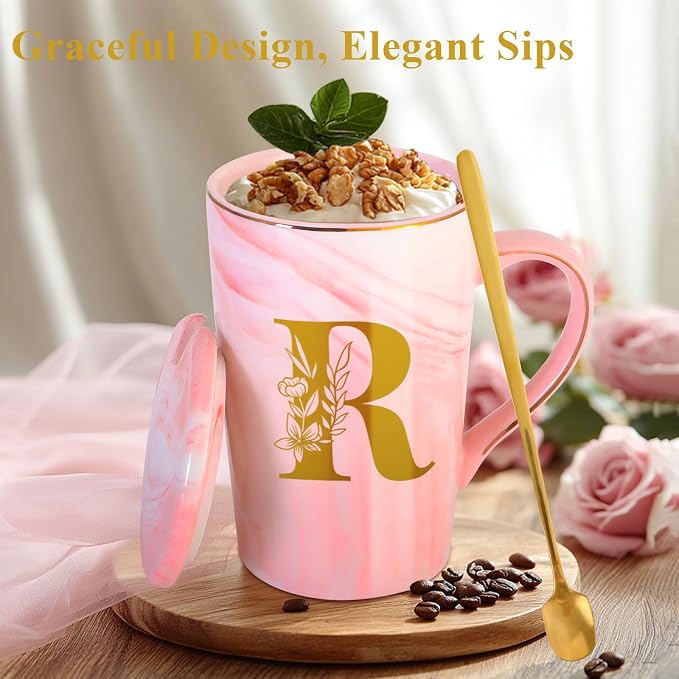 Personalized Ceramic Coffee Mug with Lid Tea Cup Happy Birthday Christmas Xmas Day Holiday Gift for Female Boss Teacher Aunt Big Small Sister in Law Mother Stepmother Wedding Groom Bride Officiant,R