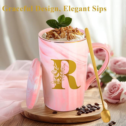 Personalized Ceramic Coffee Mug with Lid Tea Cup Happy Birthday Christmas Xmas Day Holiday Gift for Female Boss Teacher Aunt Big Small Sister in Law Mother Stepmother Wedding Groom Bride Officiant,R