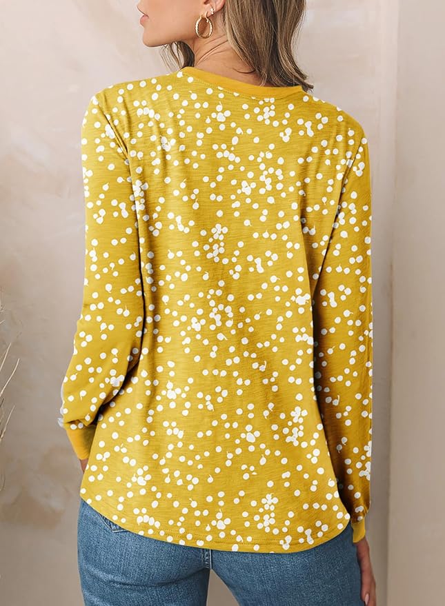 EVALESS Womens Crewneck Long Sleeve Tops Casual Polka Dots Tops Fall 2026 Tshirts Shirts