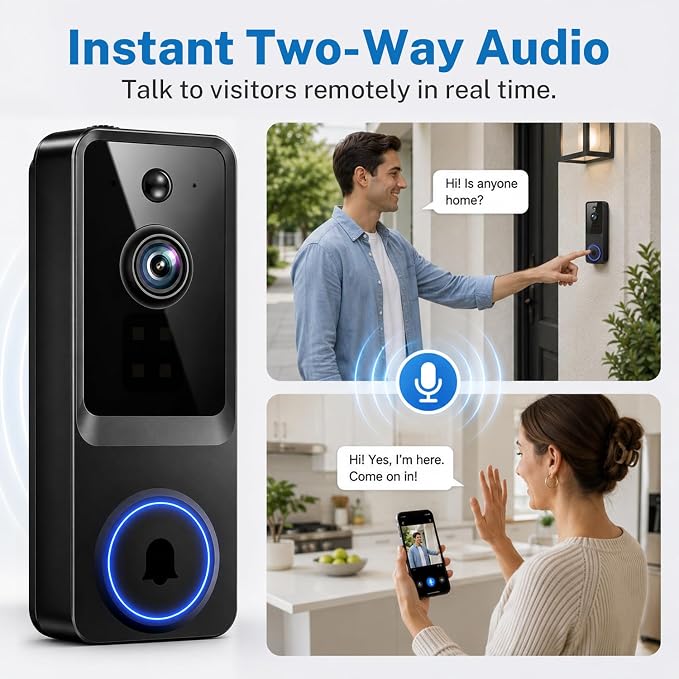 Doorbell Camera Wireless, 1080P Video Doorbell Camera Battery Powered, Security Camera with AI Human Detection, 2-Way Audio, Night Vision, Cloud Storage, 2.4G WiFi, Front Door Camera for Home Security