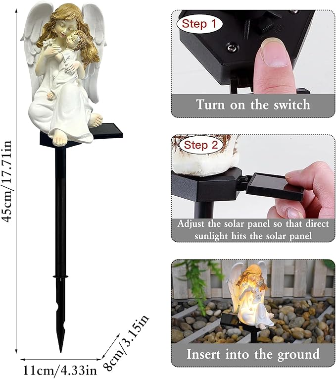 Solar Garden Angel Lights, Waterproof Outdoor Garden Angels Statue Decorations Solar Lights for Cemetery Gravesite Grave Outside Yard Patio Lawn Porch (Mother Angel)