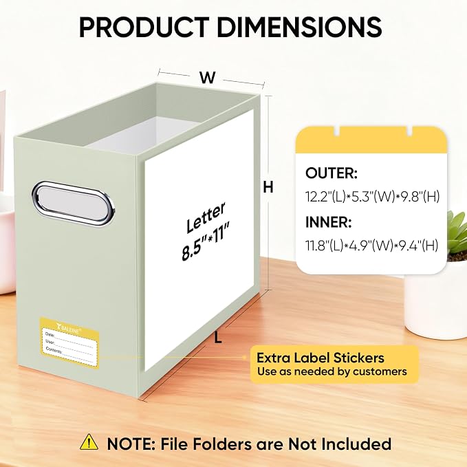 BALEINE File Organizer Box, Cardboard File Folder Organizer with Handle for Letter Size, Portable Collapsible Hanging Filing Box for Home Office Document Storage (2 Pack, Beige)