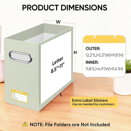 BALEINE File Organizer Box, Cardboard File Folder Organizer with Handle for Letter Size, Portable Collapsible Hanging Filing Box for Home Office Document Storage (2 Pack, Beige)