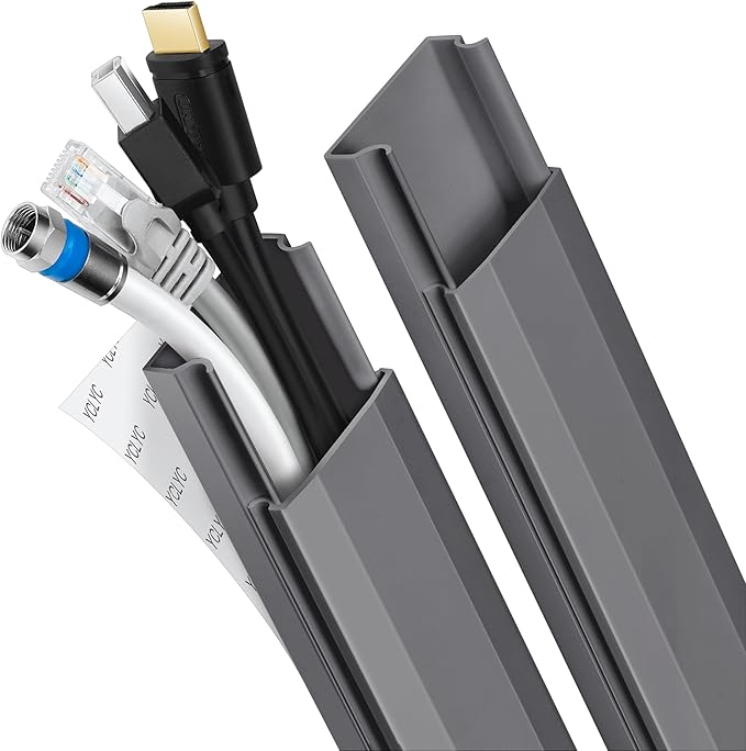 62.8in TV Cable Hider - Cord Hider Cable Management Wall, Cable Raceway Grey Wire Hider, Paintable Cable Concealer for Wall Mounted TV, Wall Wire Covers for Cords, 4* L15.7in *W1.2in *H0.59in