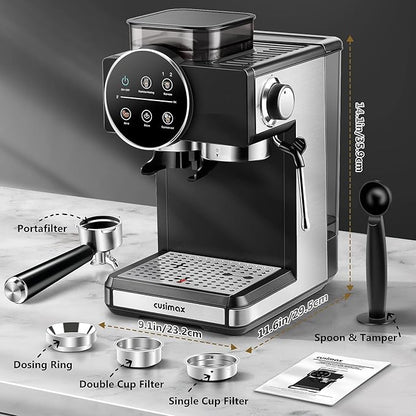 CUSIMAX Espresso Machine with Grinder, 20 Bar Professional Expresso Coffee Machines with Milk Frother Steam Wand, Espresso Maker with 60oz Removable Water Tank, Cappuccino & Latte Machine for Home