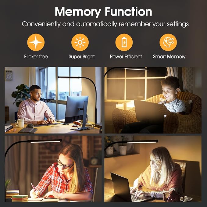 Voncerus LED Desk Lamp with Clamp, Eye-Caring Clip on Lights for Home Office, 3 Modes 10 Brightness, Long Flexible Goose-Neck, Metal, Swing Arm Architect Task Table Lamps with USB Adapter, White | 3 Modes 10 Brightness, Long Flexible Goose-Neck, Eye-Ca...