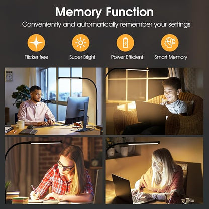 Voncerus LED Desk Lamp with Clamp, Eye-Caring Clip on Lights for Home Office, 3 Modes 10 Brightness, Long Flexible Goose-Neck, Metal, Swing Arm Architect Task Table Lamps with USB Adapter, White | 3 Modes 10 Brightness, Long Flexible Goose-Neck, Eye-Ca...