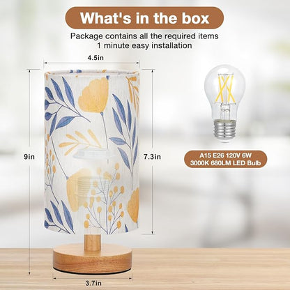 Fenmzee Small Table Lamps (Ginkgo Cream Shade, 9" Inline Control) | 3000K LED Blub Included | 680 Lumens | Easy Assembly | Minimalist Design | E26 | for Kitchen | for Kids Room