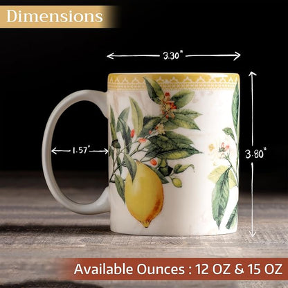 Maison d' Hermine Coffee Mug with Handles Tea Cups (15 Ounce, Pack of 2) | Fine Bone China Coffee Mugs for Hot Beverages Cappuccino Latte Home Restaurant Hotel Spring Summer -Limoncello