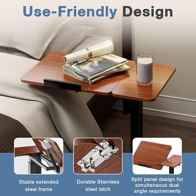 Adjustable Standing Desk Rolling Laptop Table with Wheels, Brown | Tiltable Desktop Design for Comfortable Work, Reading and Study Spaces