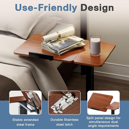 Adjustable Standing Desk Rolling Laptop Table with Wheels, Brown | Tiltable Desktop Design for Comfortable Work, Reading and Study Spaces