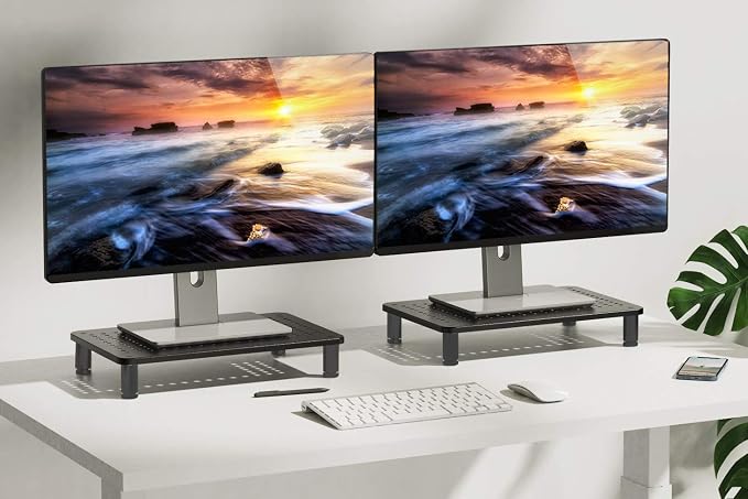 Husky Mounts 2-Pack Monitor Riser Laptop Stand, Adjustable Legs, Stackable, 14.5 x 9.25 x 3.125 Inches Max Height, Matte Black Steel-Black.