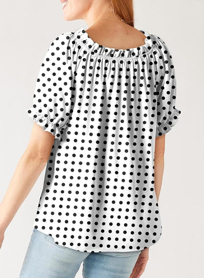 EVALESS Womens Tops Off The Shoulder Blouses for Women Dressy Casual Cute Puff Sleeve T Shirts Fashion 2026