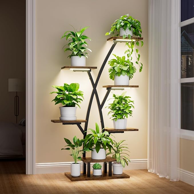 Plant Stand With Grow Lights - 7 Tiered Corner Shelf for Multiple Plants, 42" Metal Shelves, Flower Holder Display Rack for Indoor Home Patio Balcony