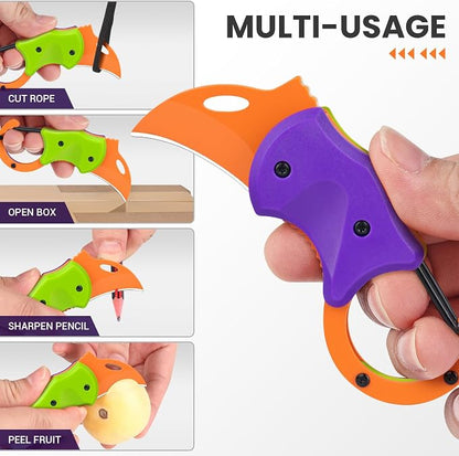 FUNBRO Small Pocket Knife for Men, Edc Knives Tool | Cool Folding Knife Box Cutter with 1.34 Inch Sharp Blade, Great Gift for Men (purple & Green)