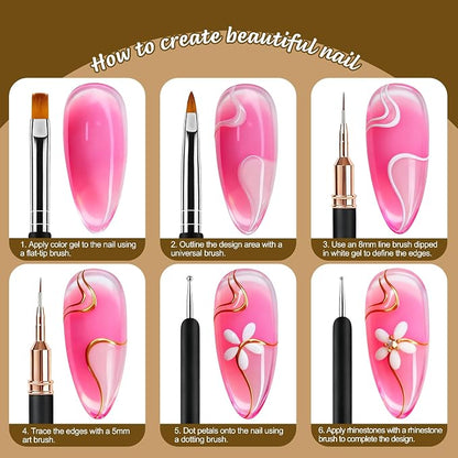 Artdone Nail Art Brushes and Dotting Tools Kit 11PCS Gel Polish Liner Design Pens for Nail Decorations Supplies Drawing and Nail Paint Brushes Small Detail Accessories Brushes
