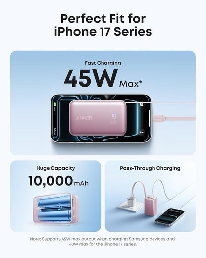 Anker Nano Power Bank, 45W 10,000mAh Portable Charger, iPhone Battery Pack | Built-In Retractable USB-C Cable, for iPhone 17 / 16 Series, iPad, Galaxy, Pixel, and More, Compact Travel Design