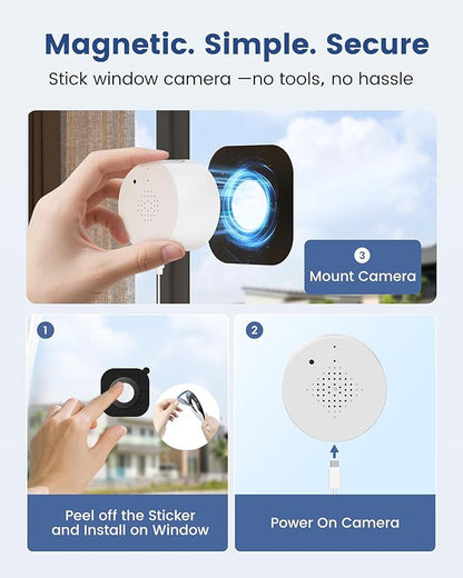 2K Window Camera, WiFi 6 Indoor Camera for Home Security, Full-Color Night Vision, Motion Detection, Anti-Glare Through Glass, No Drill, 24/7 Recording, Renter-Friendly