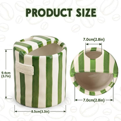 10oz Ceramic Coffee Mug with Sip Hole, Striped Espresso Cups for Hot & Cold Drinks and Microwave & Dishwasher & Freezer Safe, Ideal for Home Desk Kitchen Office Dorm Cafe Travel Daily - Green