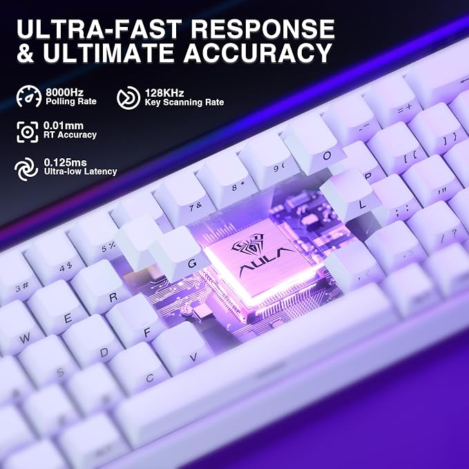 AULA Hero 68 HE 60% Gaming Keyboard Wired, Hall Effect Magnetic Switch Keyboard with Adjustable Actuation, Fast Trigger Mode, 8K Hz Polling Rate, 0.125ms Latency,Side Printed PBT Keycaps, RGB Backlit