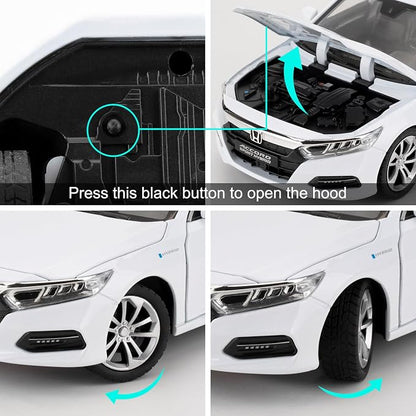 WAKAKAC Toy Cars Compatible for 1:24 Accord Model Cars, Pull Back Die-cast Vehicles with Sounds＆Lights for Kids Boys Girls and Adults, Gift White