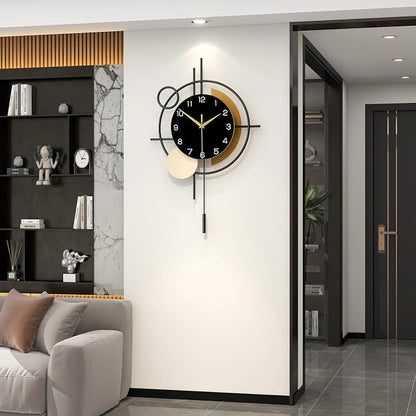 Large Wall Clock for Living Room Decor Modern Wall Clock with Pendulum Silent Quartz Battery Operated Metal Decorative Clock for Dining Room,Kitchen,Home,Bathroom,Bedroom,17.7x27.3 in