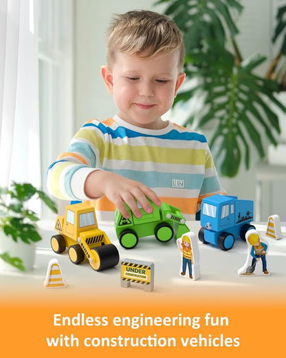Coogam Snap Together Vehicle Toys for Toddlers, Wooden Montessori Take Apart Construction Engineering Car - Assembly Building Game, STEM Fine Motor Educational Toy Gift for Kids Ages 3-8