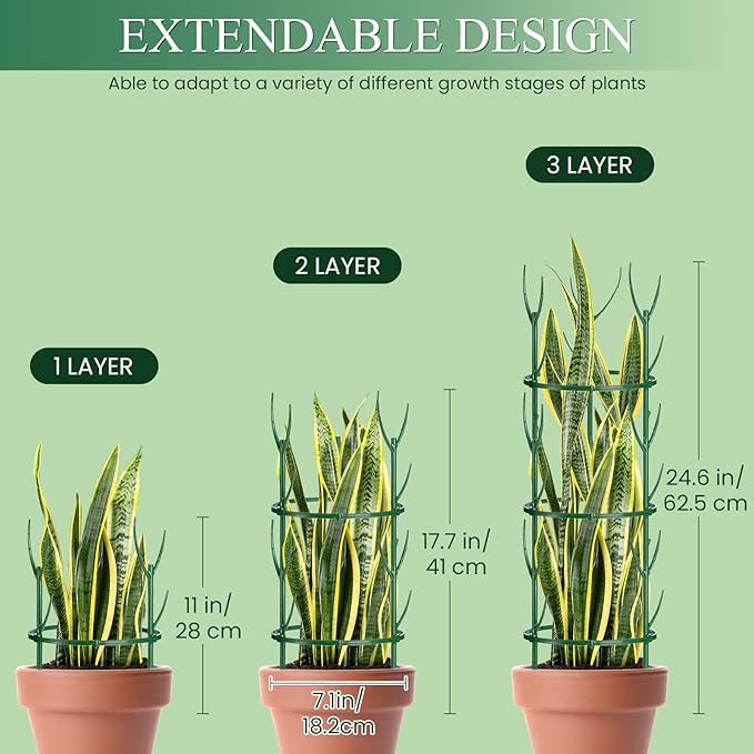 9 Pack Plant Support Stakes & Plant Cage Support Rings, Plant Stakes for Indoor Plants, Stackable Garden Flower Support for Potted Plants, Succulents, Aloe, Small Plants