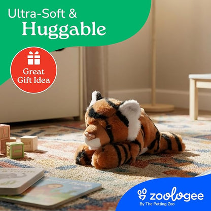 The Petting Zoo Tiger Stuffed Animal Plushie, Gifts for Kids, Scoopz Wildlife Animals, Orange Striped Tiger Plush Toy, 8 inches