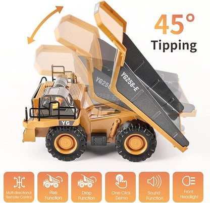DDAI Remote Control Construction Dump Truck Toy - RC Dump Truck Toys- Construction Toys Vehicle- RC Truck Toys for 8 9 10 11 12 Year Old Boys and up- Toy Trucks