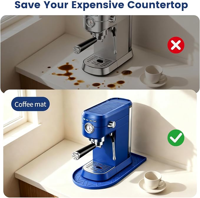 Silicone Coffee Mat,15.8"x7.9" Coffee Bar Mats for Countertop,Espresso Mat, Silicone Heat Resistant Mat for Espresso Machine/Coffee Maker (Blue)