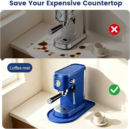 Silicone Coffee Mat,15.8"x7.9" Coffee Bar Mats for Countertop,Espresso Mat, Silicone Heat Resistant Mat for Espresso Machine/Coffee Maker (Blue)