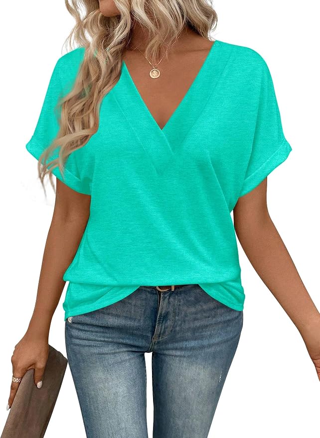T Shirts Short Sleeve V Neck Tees Womens Tops Beach Vacation Fashion Clothes 2026 Casual Summer Spring Fall Outfits