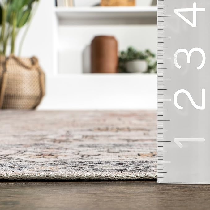 nuLOOM Dawson Machine Washable Distressed Medallion Ultra Thin Area Rug, 8' x 10', Beige