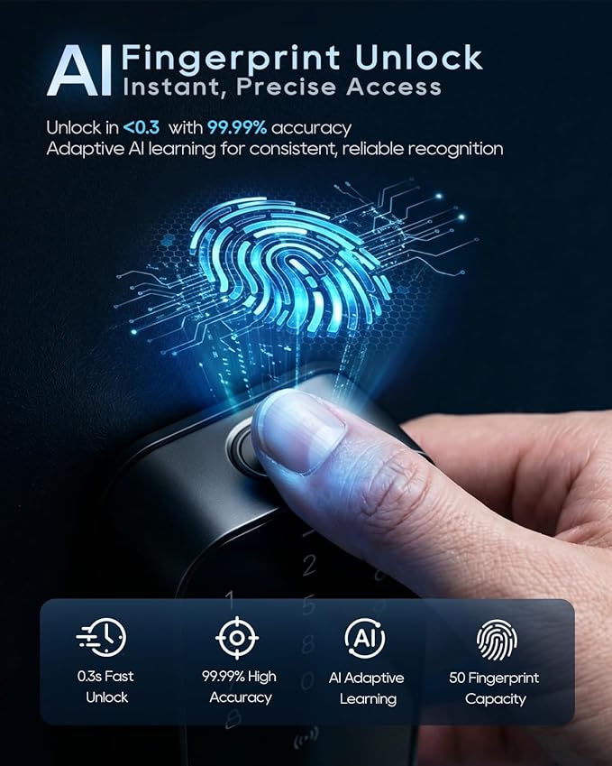 Dreame Turbo Lite Smart Wi-Fi Door Lock, Fingerprint Keyless Entry Deadbolt for Front Door, Built-in Wi-Fi, Keypad Smart Lock, Works with Apple Home, Auto Lock, IP54 Waterproof, 12-Month Battery Life