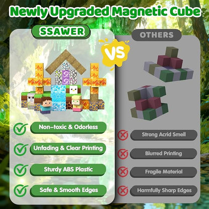 Magnetic Blocks, 208PCS Magnetic Building Blocks, Stacking Magnets for Kids, Sensory Toy for STEM Constructions Magnet Blocks for Boys Girls Age 3+, Christmas Birthday Gifts (Cavern Explore)