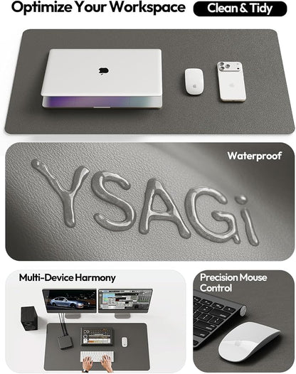 YSAGi Leather Desk Protector, Office Mat, Large Mouse Mat, Non-Slip PU Leather Blotter, Laptop Desk, Waterproof Writing Pad for Office and Home (Dark Grey, 23.6" x 13.8")