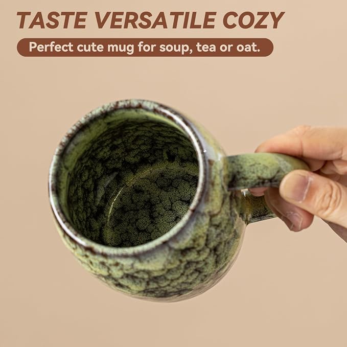 Amber Nebula Ceramic Coffee Mug - 14 oz Unique Reactive Glaze Coffee Cup with Large Handle, Barrel Cute Mug for Women Men Home Office Gift