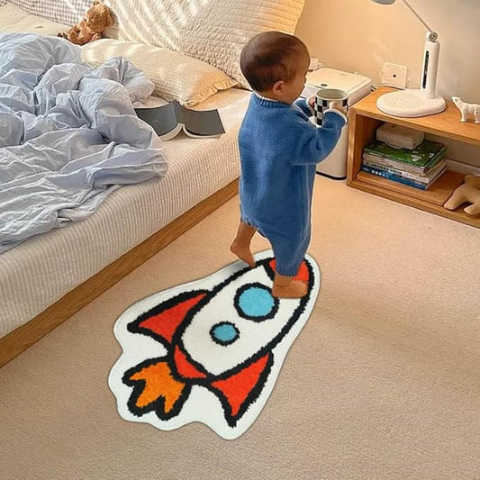 Bedroom or Bathroom Rug for kids - 24x16 in; 100% Soft Microfiber Kids Bathroom Mat; Decorative Kids Area Rug, for Boys Girls Kids, 18x24 Inches (Rocket)