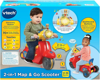 VTech 2-in-1 Map and Go Scooter for Toddlers, Red