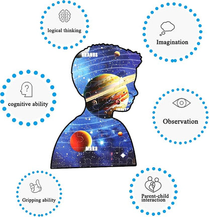 LELEMON 100 Pieces Jigsaw Puzzles for Kids Ages 4-8 Solar System Planets Educational Puzzles Boys Girls Children Learning Educational Puzzles Portable Box Pack Toy