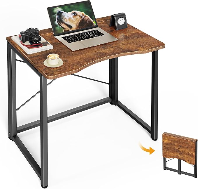 Huuger Folding Desk for Small Spaces, 31.5 Inch Foldable Computer Table, Easy Assembly, for Home Office, Study, Bedroom, Dorm, Space Saving, Small Writing Work Office Computer Desk, Rustic Brown