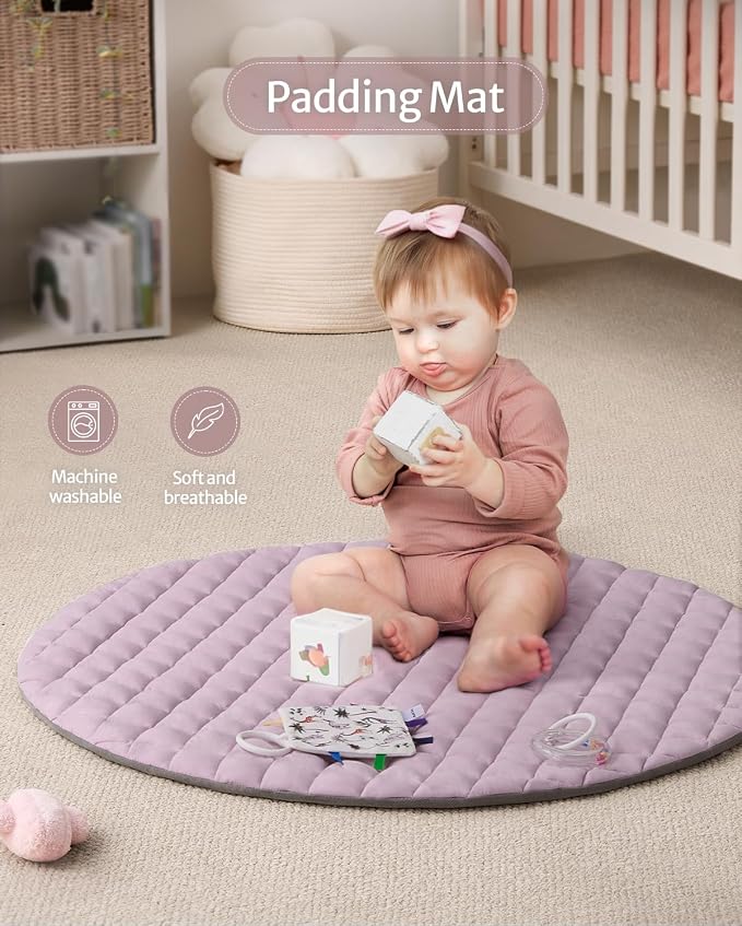 Blissful Diary Baby Play Gym Mat, Tummy Time Activity Mat with 6 Detachable Toys for Stage-Based Sensory & Motor Skill Development, Easy to Install & Clean, Baby Essentials Gift, Lavender Pink