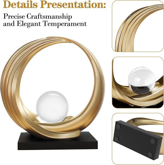 Dosker Modern Abstract Stripe Golden Shelf Decor Statues | Coffee Table Home Decor Sculpture,Desk Decoration for Living Room,Office (Golden)
