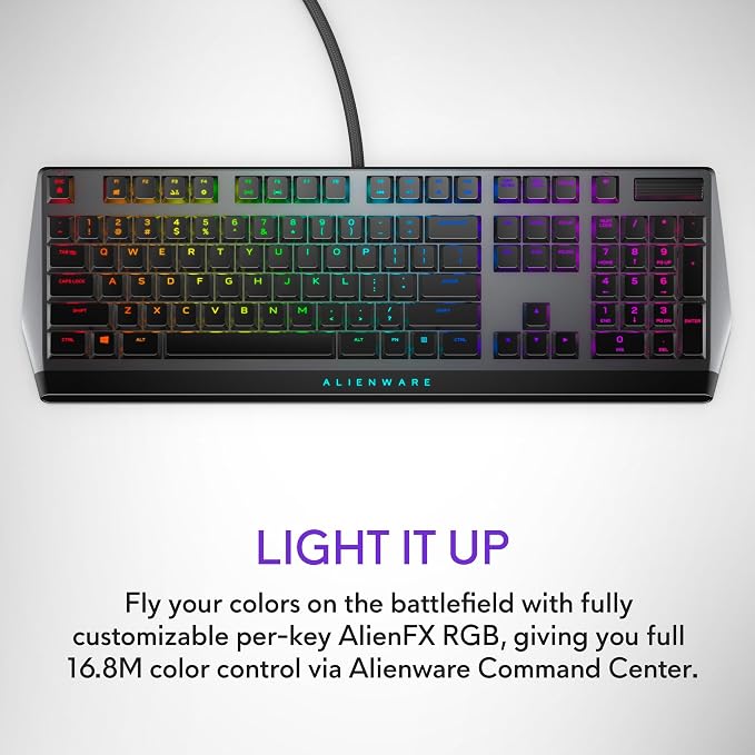 Alienware Low-Profile RGB Gaming Keyboard AW510K, AlienFx Per Key RGB LED Color Backlighting, Media CONTROLS & USB Passthrough, Cherry MX Low Profile Red Switches | USB, Numeric Keypad, Adjustable Height, Media Hot Keys, Dark Side of the Moon, Gaming R...