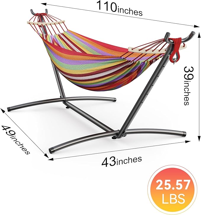 Double Hammock with Heavy-Duty Steel Stand,Portable,Easy Assembly,600lbs Weight Capacity,Suit for Indoor,Yard,Camping,or Outdoor