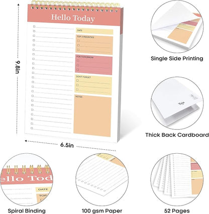 Taja To Do List Notepad, Undated Daily Planner for Work and Goal Setting | Pink, 52 Sheets, 9.8" x 6.5" , for Office, Home and school, Daily Task Planning, Notes and Everyday Organization