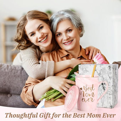YHRJWN Birthday Gifts for Mom, Best Mom Ever Coffee Mug, Mom Mothers Day Gifts from Daughter Son, Moms Gift Idea for Birthday, Valentines Day, Present for Moms Mothers, 14 Oz Pink