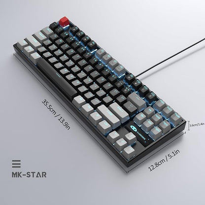MageGee 75% Mechanical Gaming Keyboard, Red Switch, LED Blue Backlit, 87 Keys Compact TKL Wired Computer Keyboards for Windows Laptop PC Gamer - Black/Grey