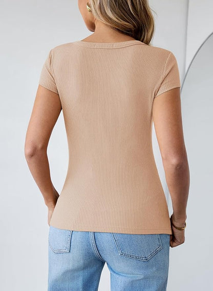 Pink Queen Sexy Tops for Women Cutout Keyhole Neck Cap Sleeve Shirts Casual Summer Clothes 2026 Fashion